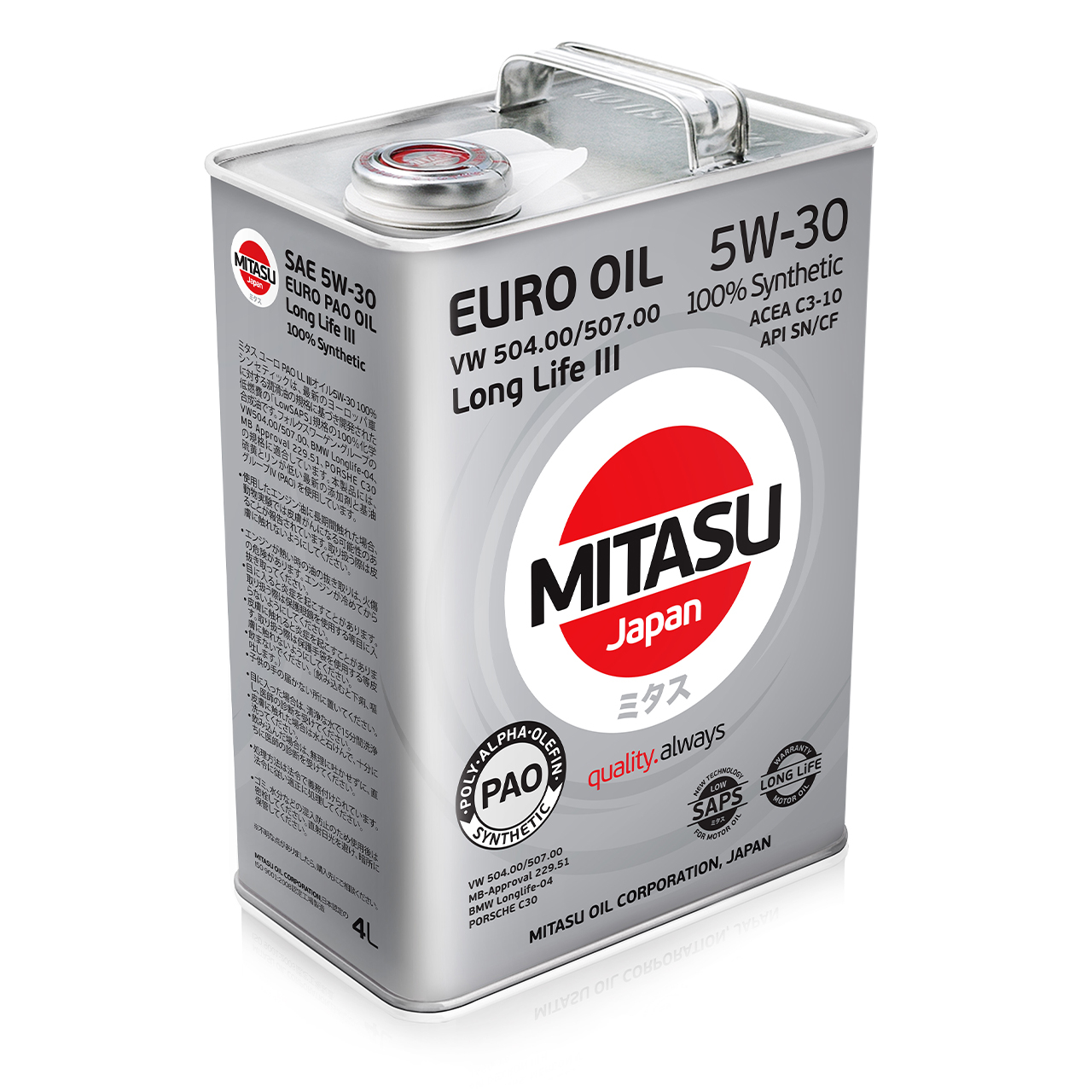 Купить запчасть MITASU - MJ2104 Масло моторное MITASU EURO PAO LL III OIL 5W-30 4л синтетическое для  двигателей MJ210 (1/6) Япония