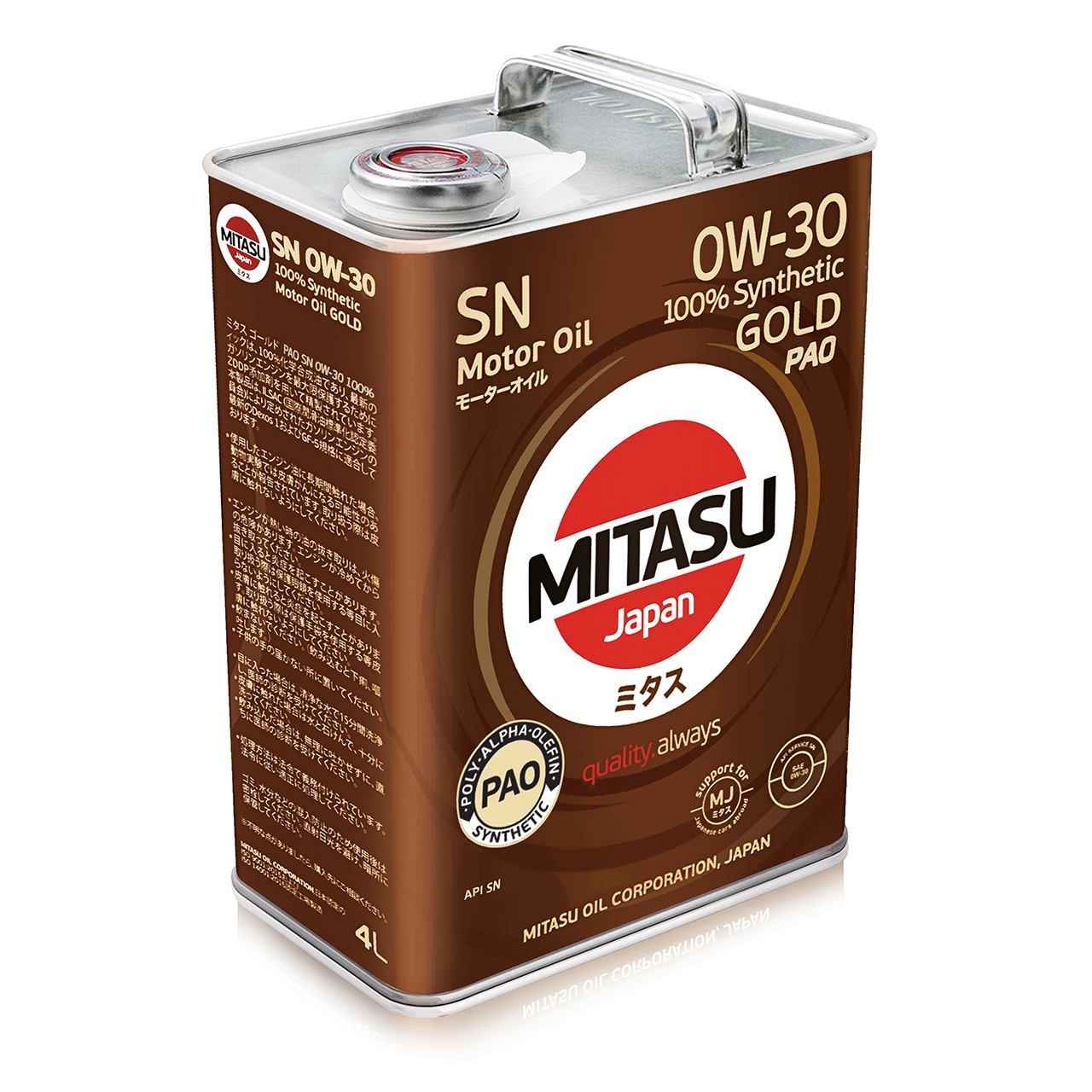 Купить запчасть MITASU - MJ1034 Масло моторное MITASU GOLD SN 0w30 4л синтетическое для бензиновых двигателей MJ103 (1/6) Япония